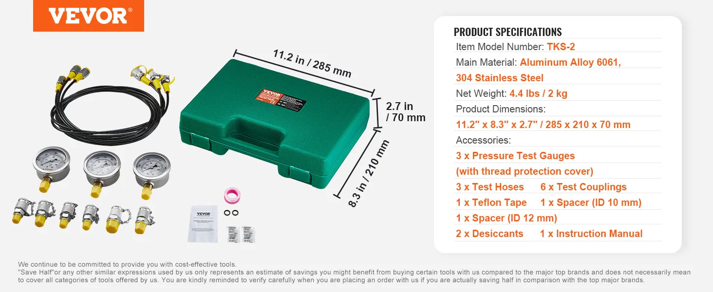 Sada pro testování hydraulického tlaku s 5 manometry a kompletní sadou adaptérů