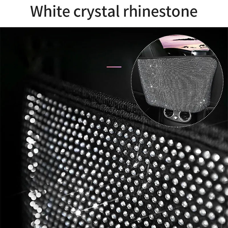 SEAMETAL Bling Center Console Organizer Shiny White Rhinestone Car Storage Bag for Lady Crystal Diamond Auto Handbag Holder