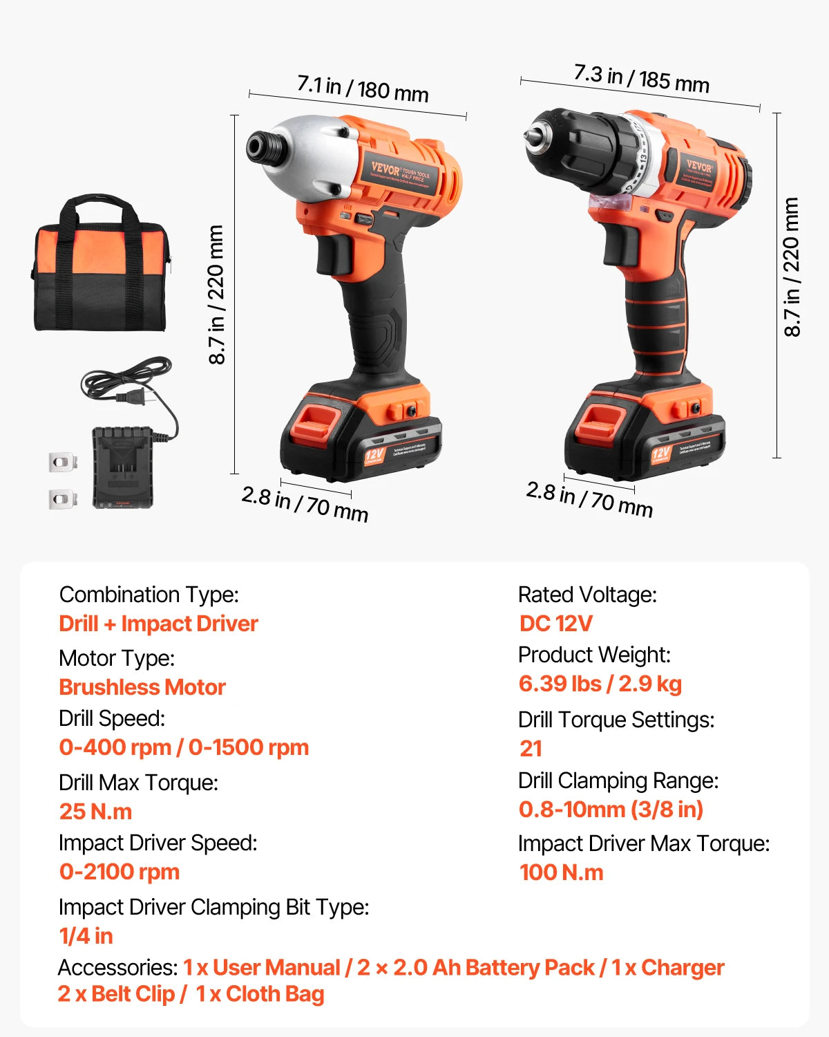 Cordless Drill & Impact Driver Combo Kit with Batteries and Charger