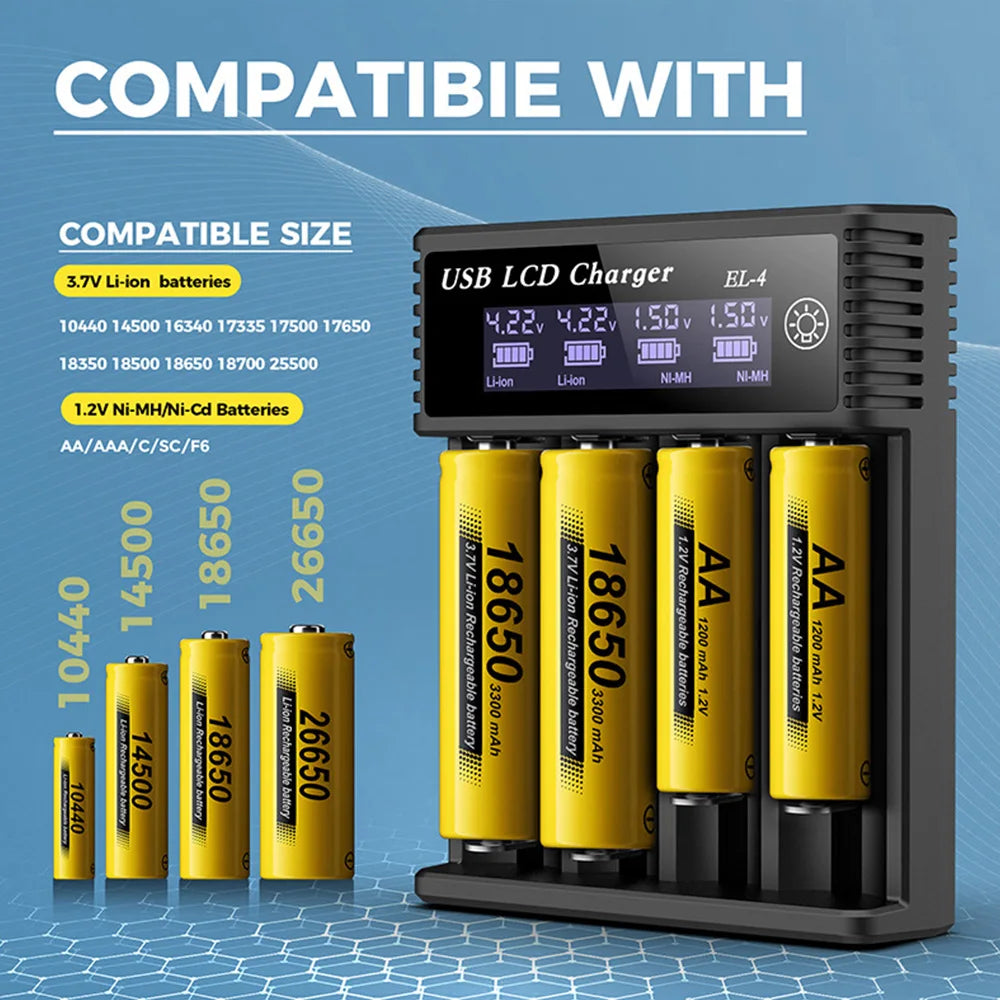 LCD USB Battery Charger - One to Four Slots