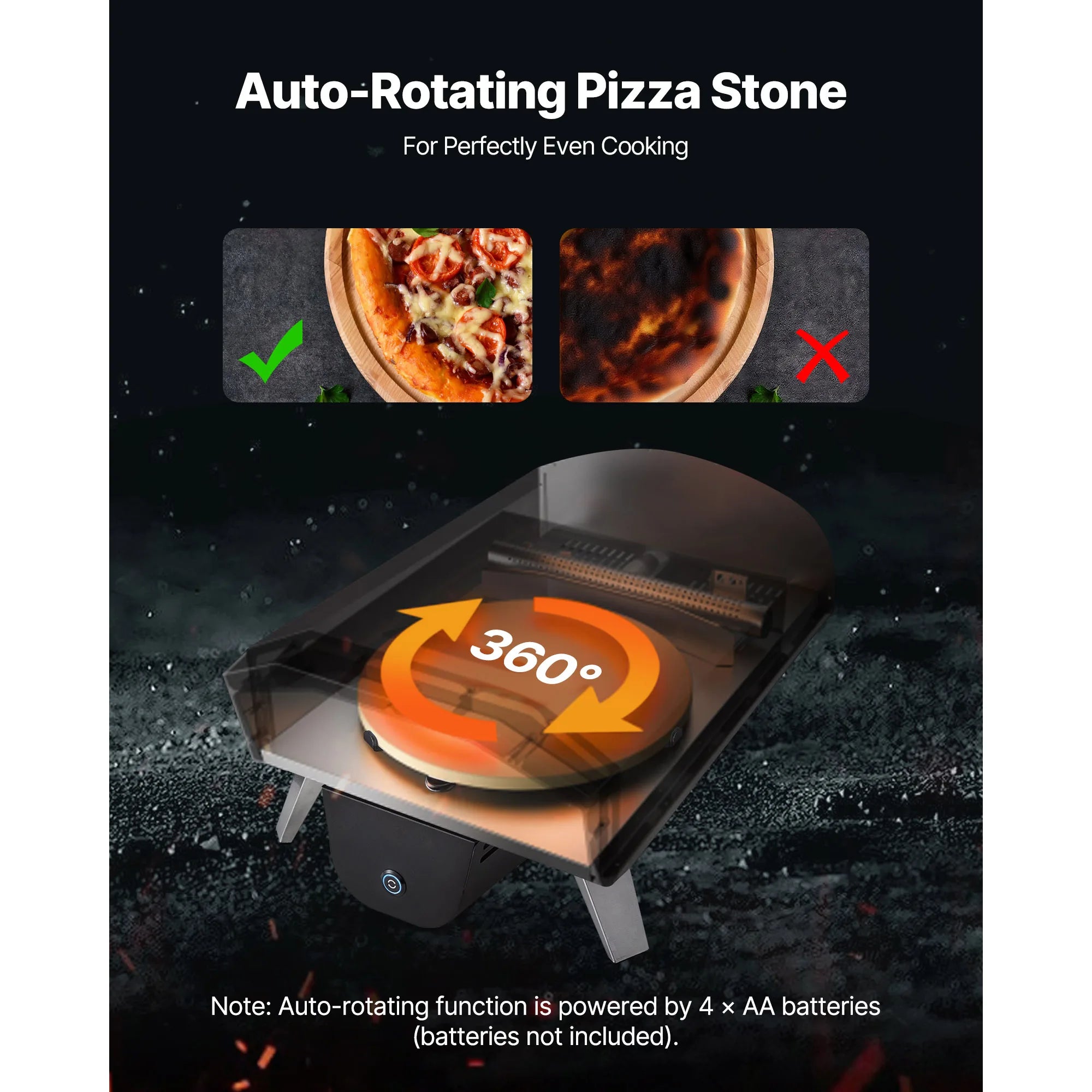 12" Udendørs Træfyret Pizzaovn med Roterende Sten og Termometer