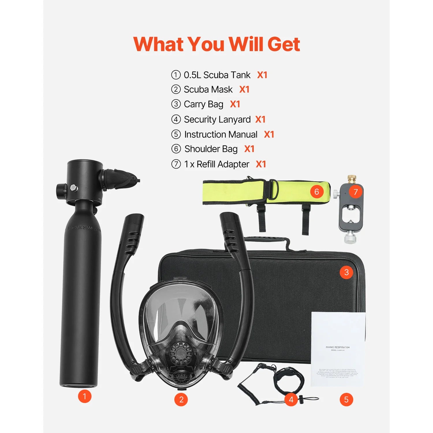 SucceBuy Scuba Tank 0.5L Portable Scuba Diving Tank Diving Oxygen Cylinder Support 5-10Minute Underwater Breathing 98.43ft Depth