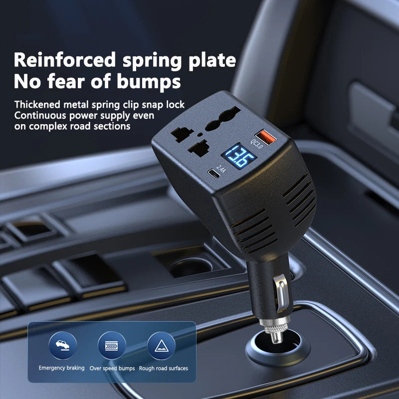 12V/24V Car Power Inverter with USB-A, USB-C & Voltage Display