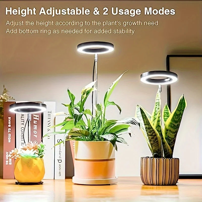 Grow Light Full Spectrum Light LED Grow Indoor Height Angle Adjustable Ring Grow Light Timer Height Adjustable USB Powered
