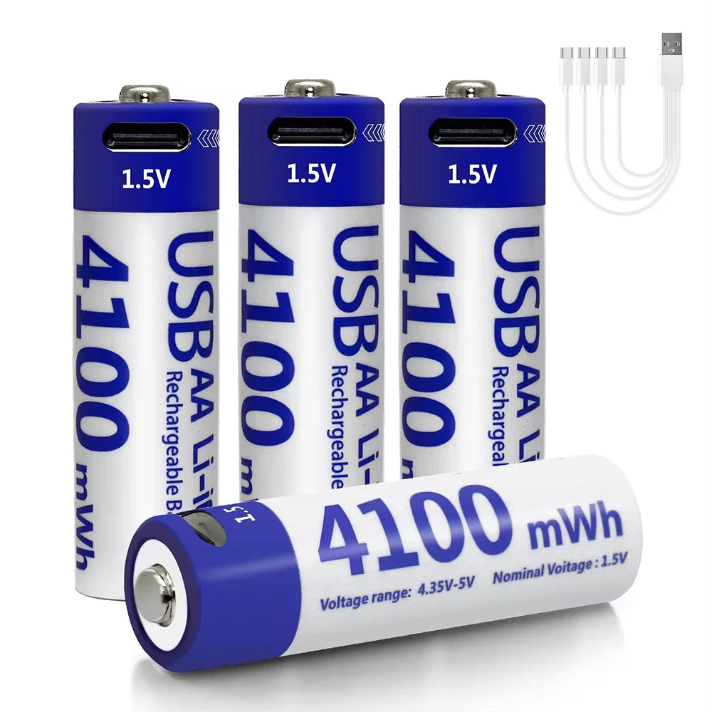 Kuugro AA 1.5V 4100mWh USB Rechargeable Battery Type-C Rechargeable AA Li-ion Battery for Remote Control Smart Door Lock Toys