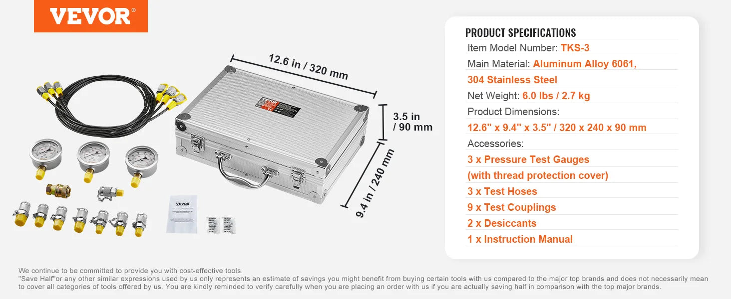 Sada pro testování hydraulického tlaku s 5 manometry a kompletní sadou adaptérů