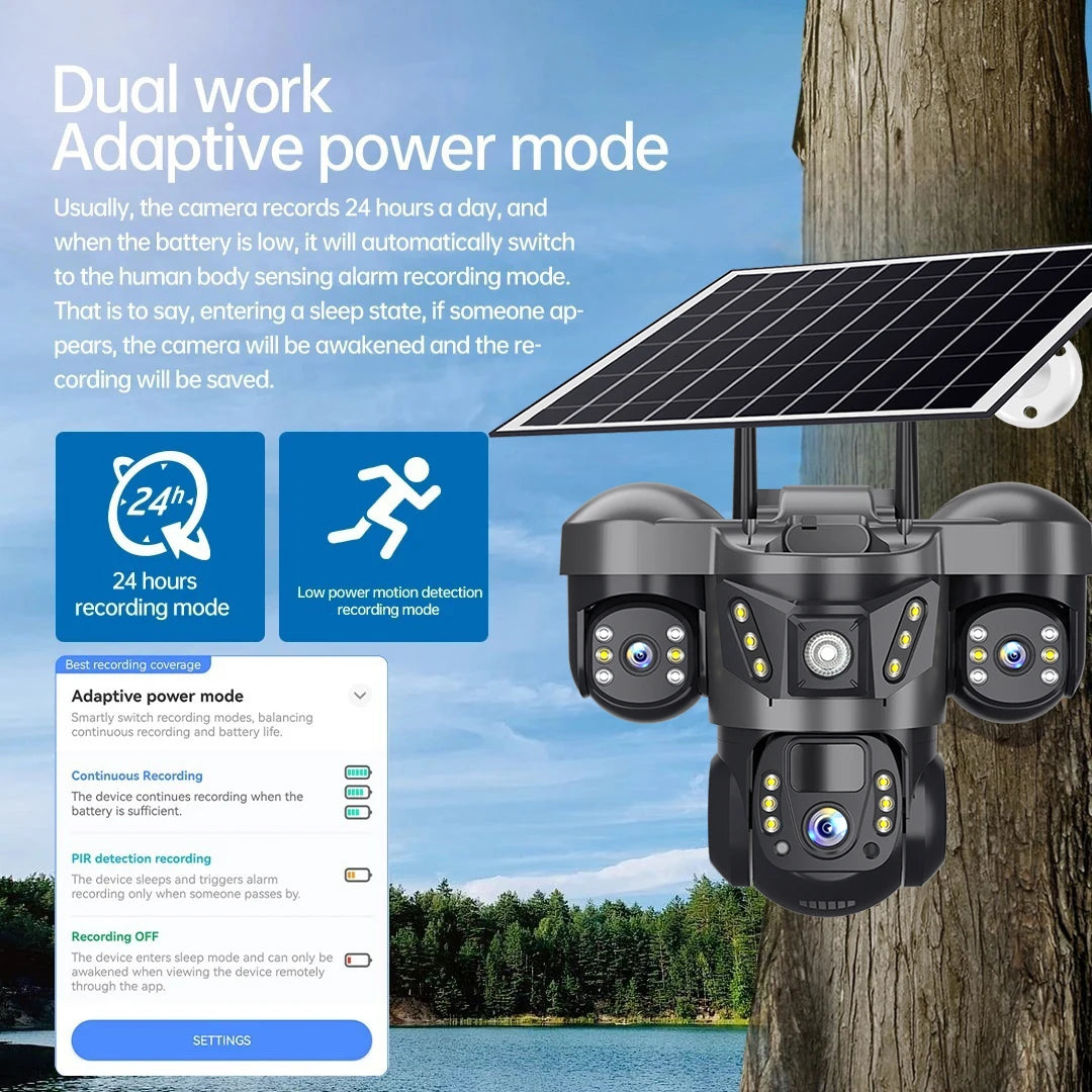 15MP 6K Solar-Powered 4G Triple-Lens Outdoor Security Camera