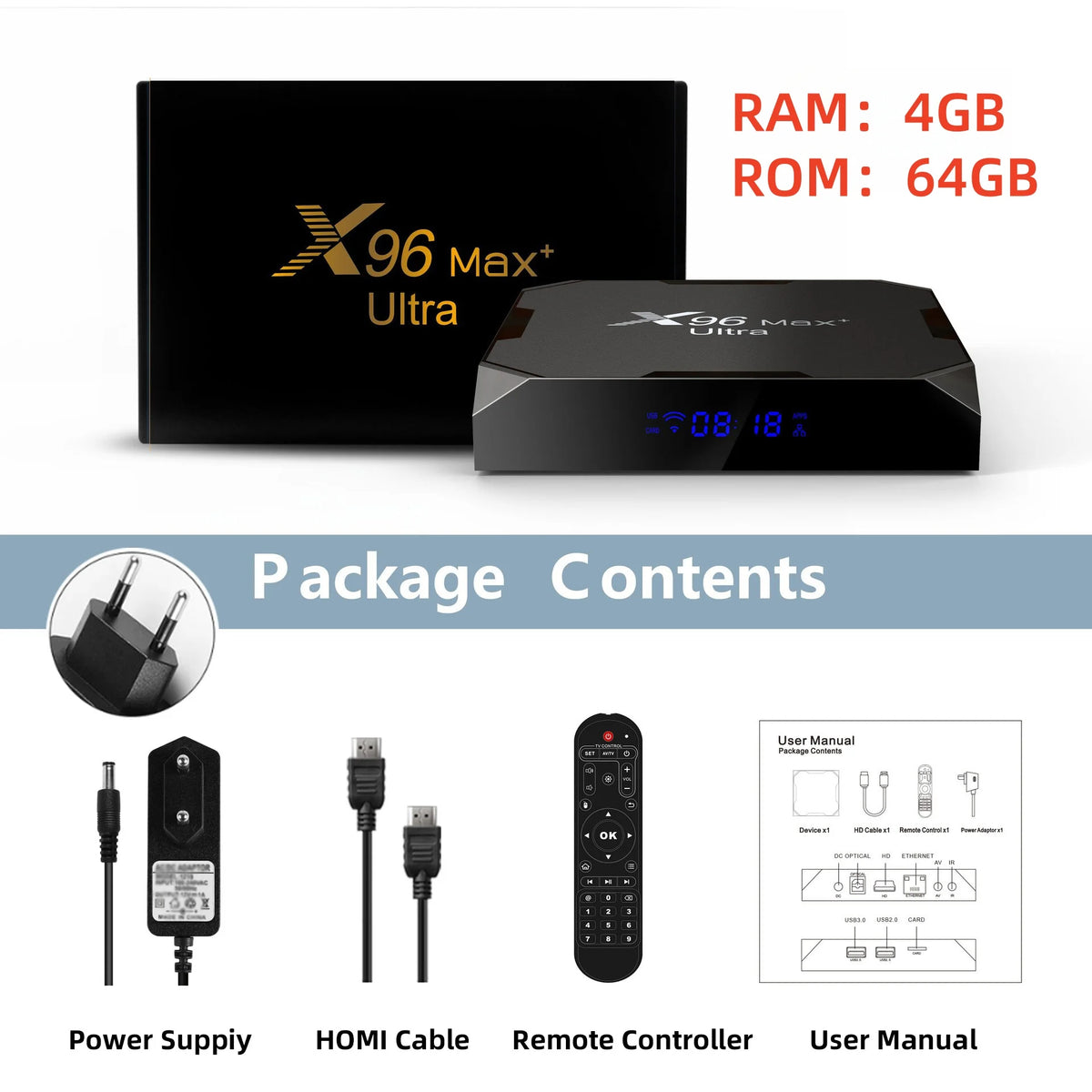 X96 Max+Ultra Android 11 TV Box Amlogic S905X4 4GB RAM 64GB ROM AV1 Decryption 4K 8K HDR Kaksois WiFi BT4.0 USB3.0 Smart Set Top Box Media Player IPTV Receiver kotiteatteri äly TV Box