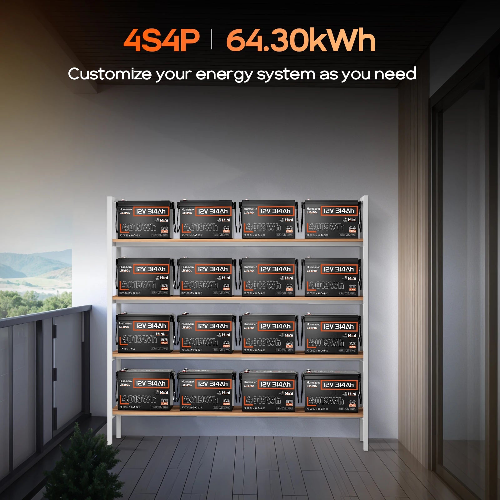 12V 314Ah LiFePO4-batteri med 200A BMS til campingvogn, marine og solenergi