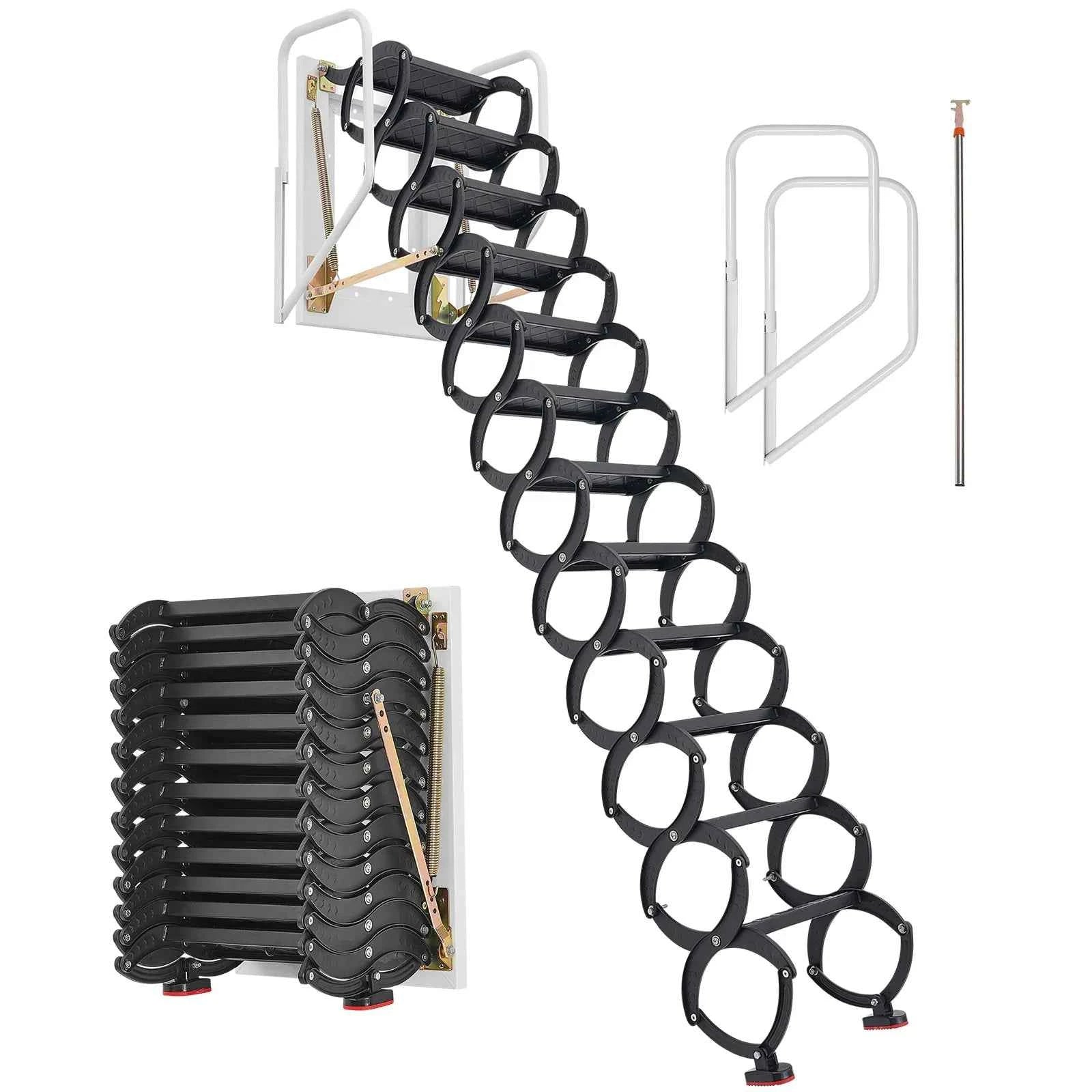 VEVOR Attic Ladder Wall-Mounted 660 LBS Capacity Fits 9.5 to 10 ft Ceiling Height with Handrails for Attics Garages Basements