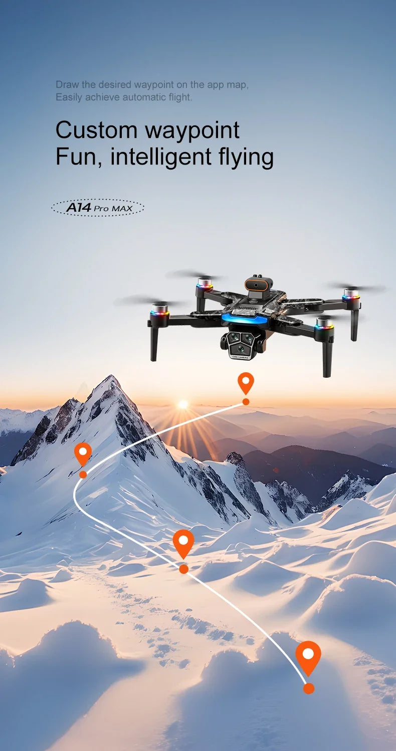 For Genuine A14 Pro Max GPS Brushless 8K Three Camera Obstacle Avoidance Foldable Quadcopter RC with screen Distance Drone Toys