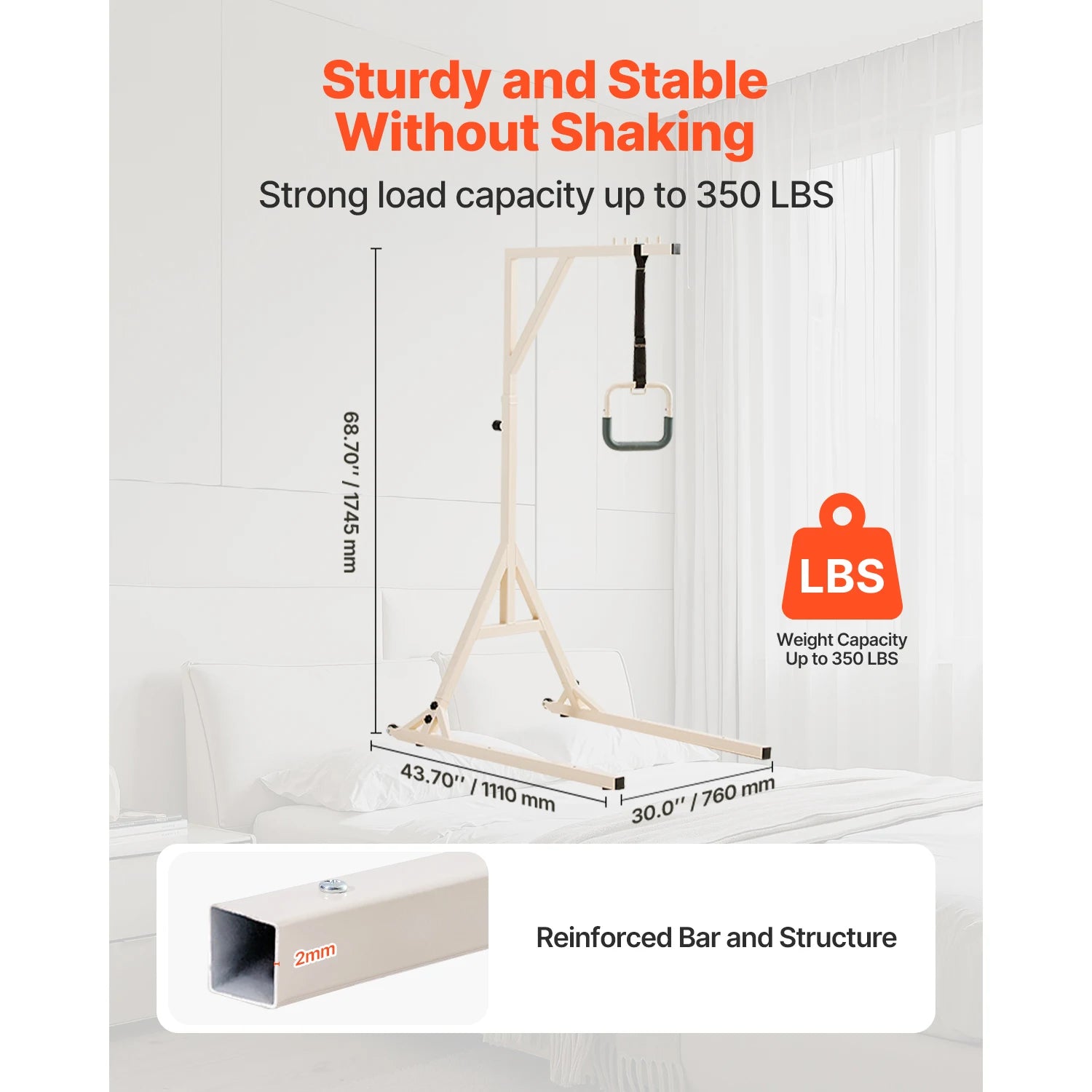 Adjustable Bed Trapeze Bar with Wheels – 350 lb Support Frame