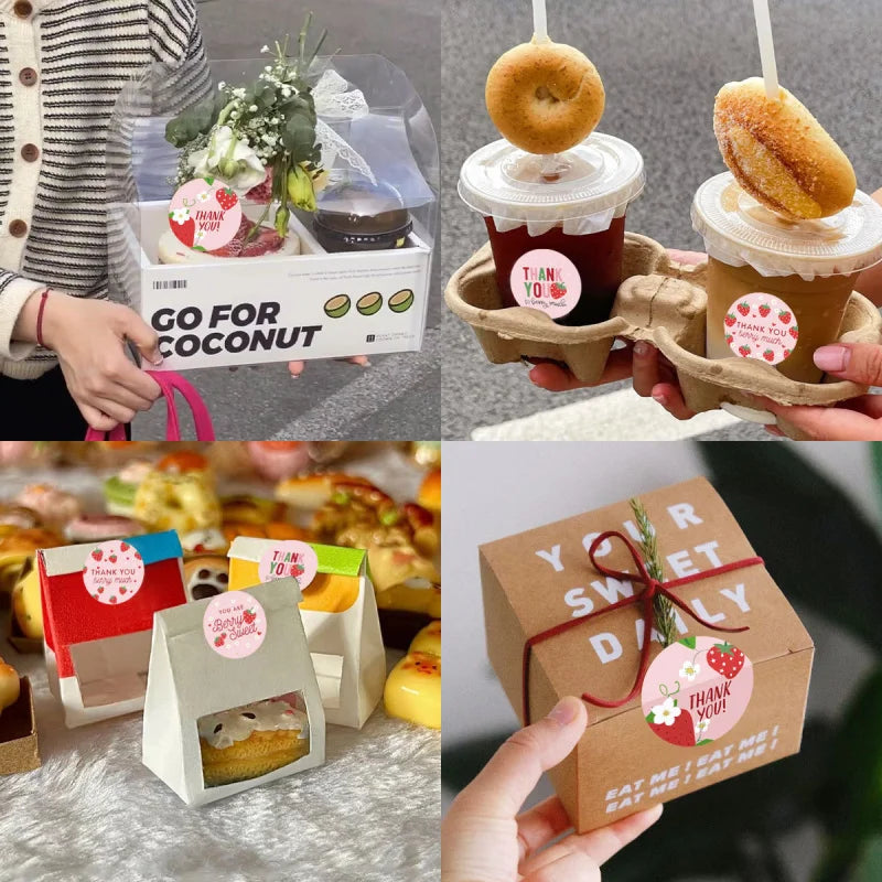 500pcs Strawberry Thank You Stickers,DIYAdhesive Labels Envelope Gift Sealing Stickers Birthday Party Cupcake Decoration Sticker