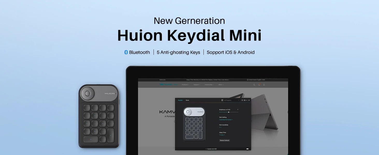 Huion Keydial Mini Keyboard K20 for Creative Workflows