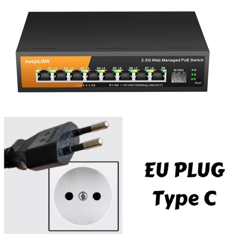 KeepLink 9-Port Multi-Gigabit Managed Switch with 8-2.5Gbps PoE and 1-10Gb SFP+ Uplink