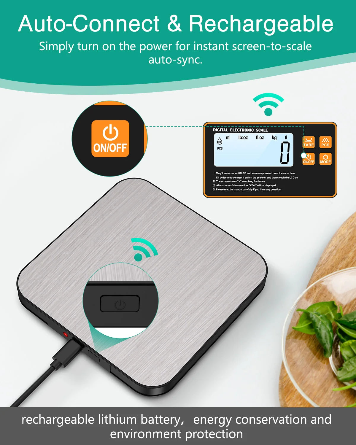 Wireless Magnetic Kitchen Scale with Remote Display 15kg 1g Precision