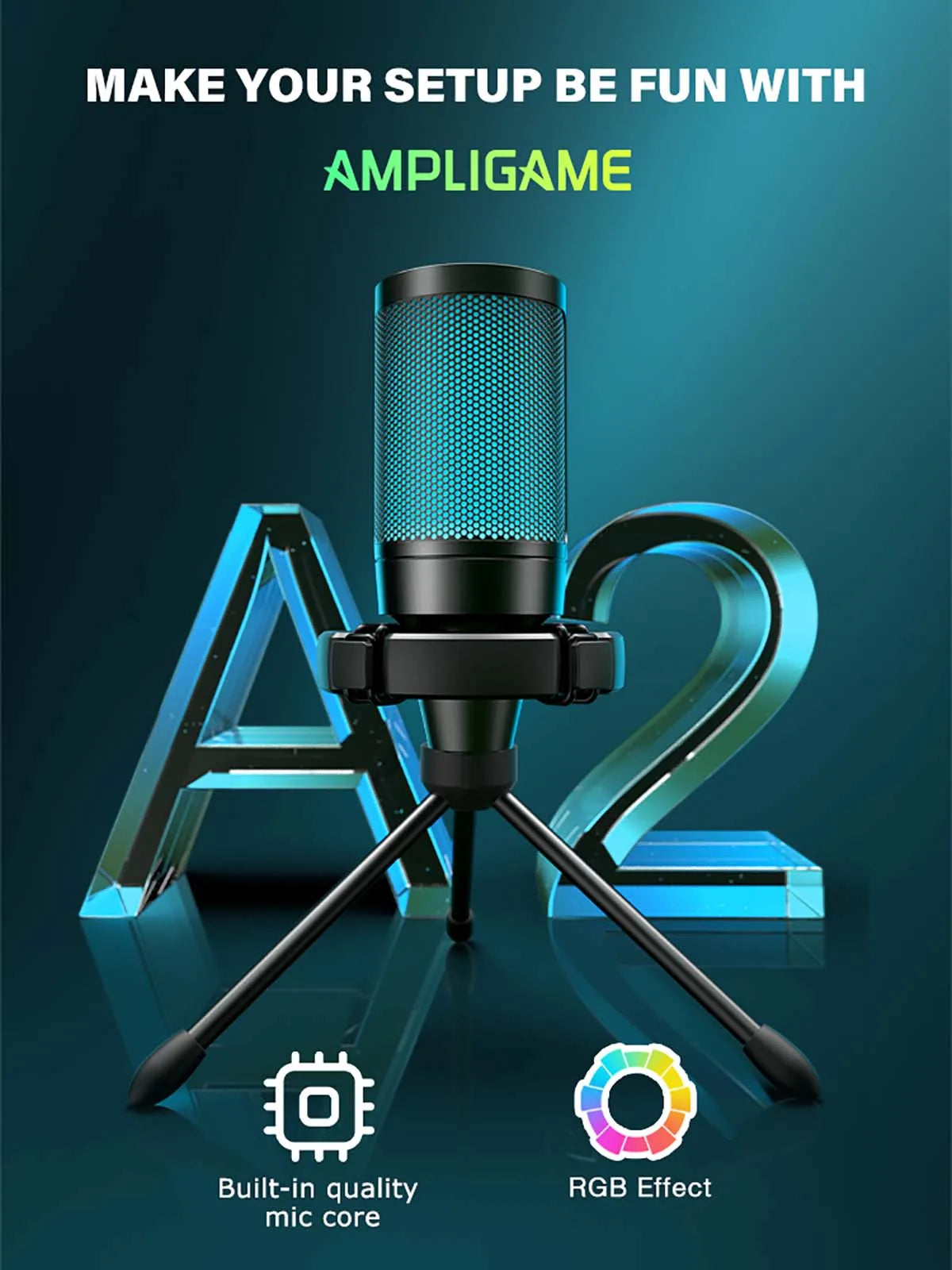 A2 RGB USB Condenser Microphone with Tripod