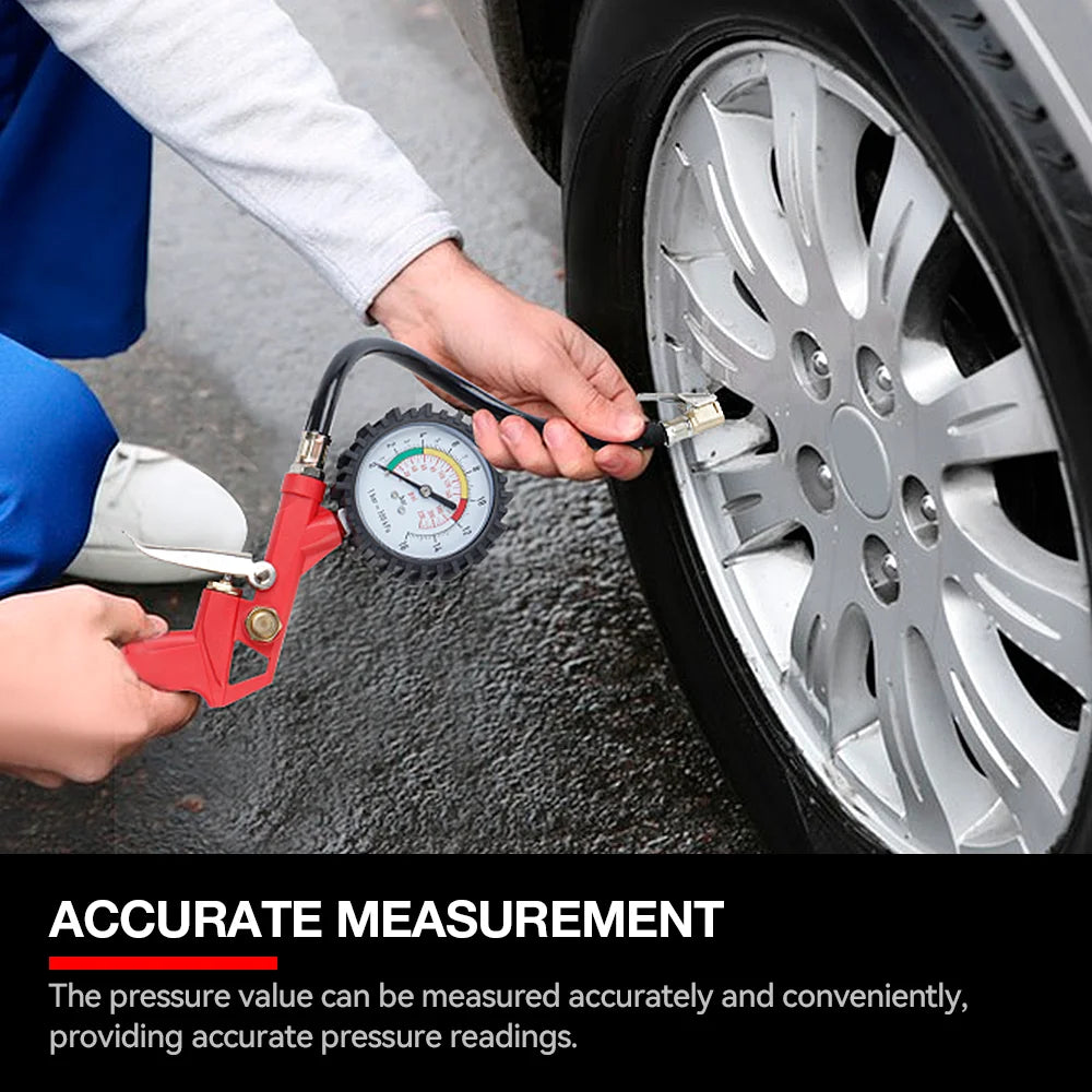 Tire Pressure Gauge, 0-220PSI/0-16Bar Dual Scale, with Rubber Hose, Auto Repair Tool, JP Interface, for Cars/Motorcycles/Trucks