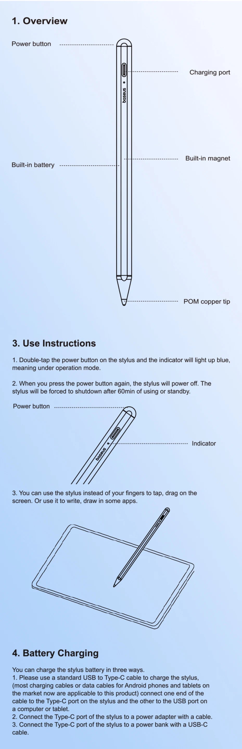 Stylus pero pre iPad s funkciou odmietania dlane, LED a magnetickým dizajnom
