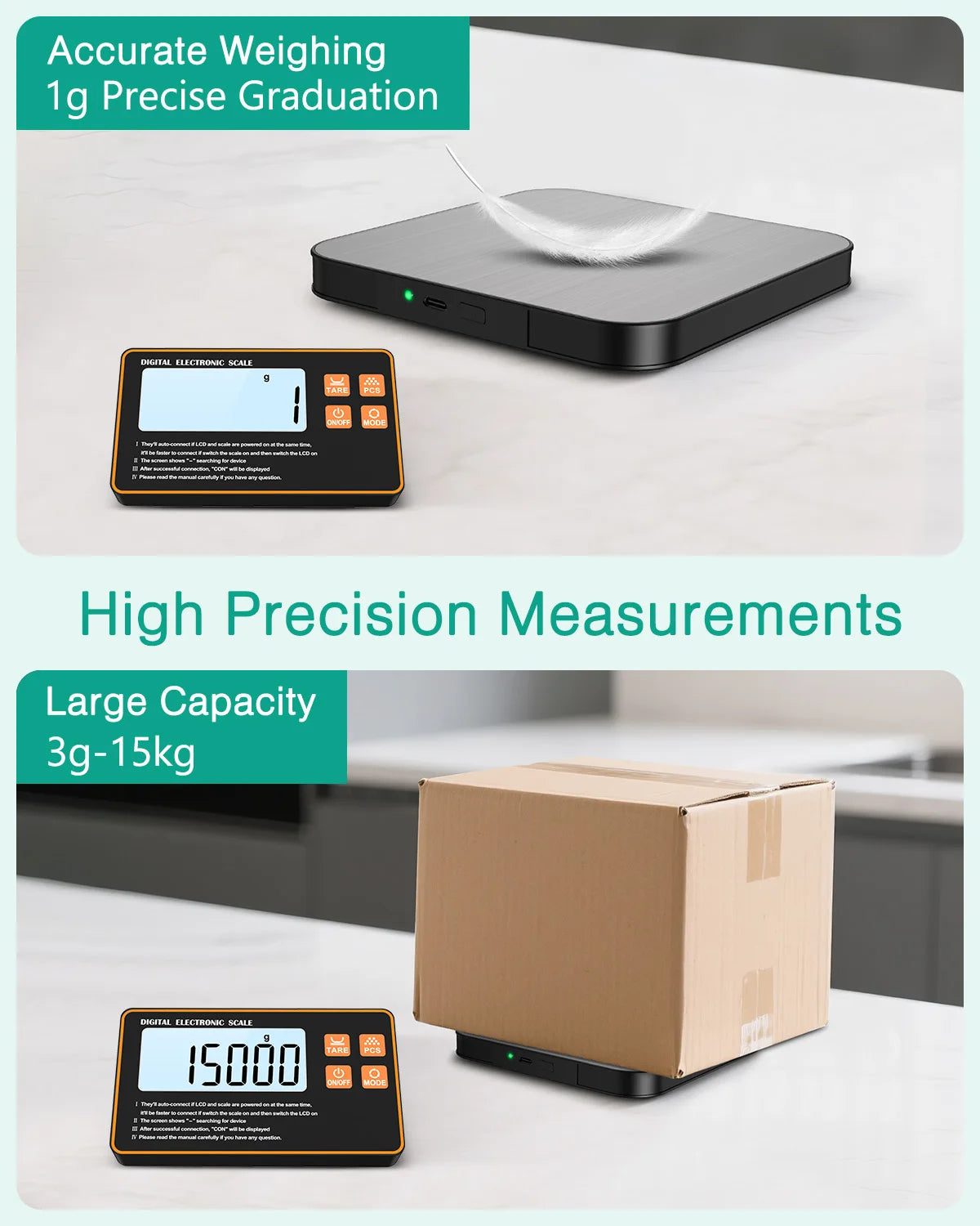 Wireless Magnetic Kitchen Scale with Remote Display 15kg 1g Precision