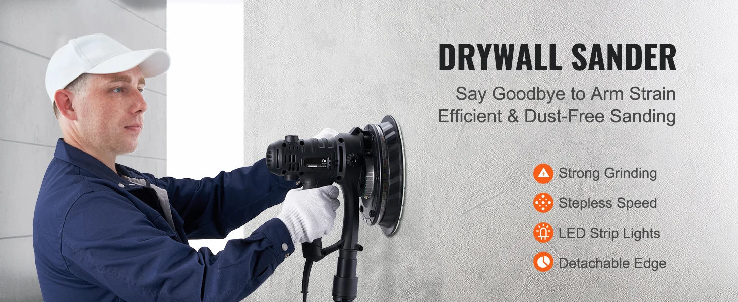 SucceBuy Drywall Sander Variable Speed 1200-2300 RPM Wall Sander with Automatic Vacuum Dust Collection System Double LED Lights