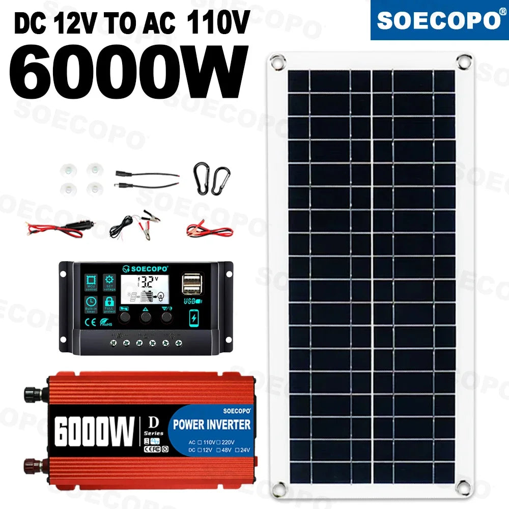 6000W Solcelleanlæg med inverter og 100A controller til off-grid brug
