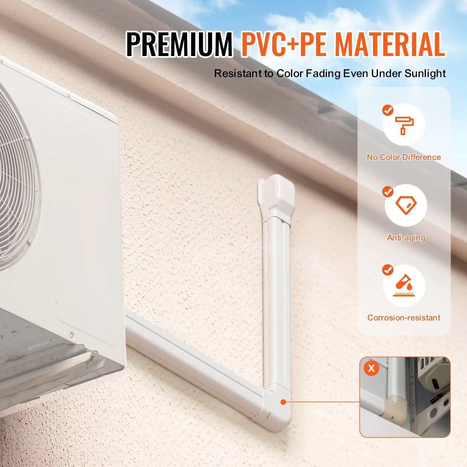 SucceBuy Mini Split Line Set Cover PVC Decorative Pipe Line Cover For Air Conditioner Easy to Install Paintable for Heat Pump