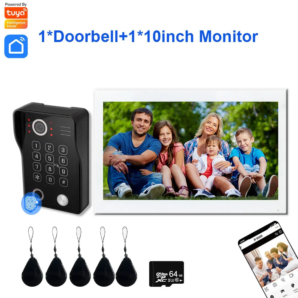 Fingerprint 5in1 Unlock Wifi Doorbell Video Intercom System For Home Doorphone Tuya Smart 1080P Touch Monitor Security Protect