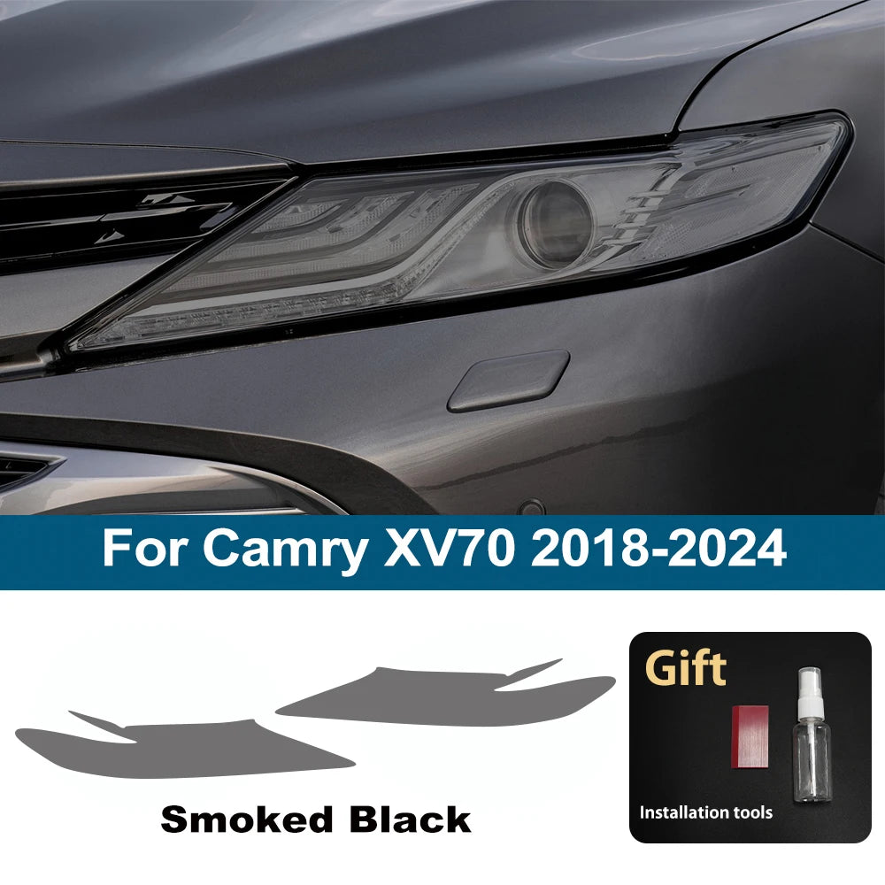 Car Headlight Protective Film For Toyota Camry XV80 XV70 2018-2026 Smoke Black Pre Cut Anti-Scratch High-Gloss Vinyl Wrap Film