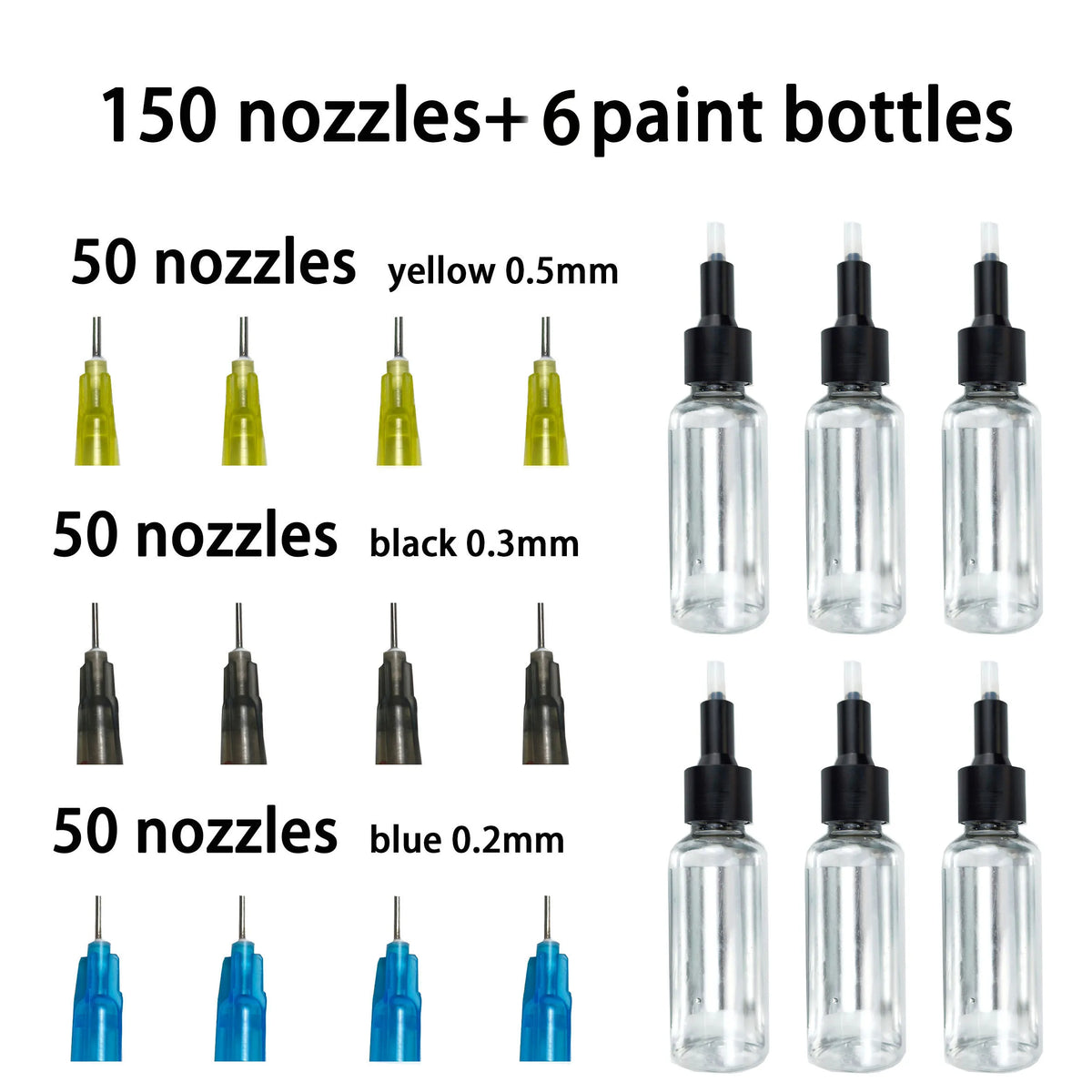 No-Clean Airbrush Nozzle Set, 0.2/0.3/0.5 mm, 30 Pieces