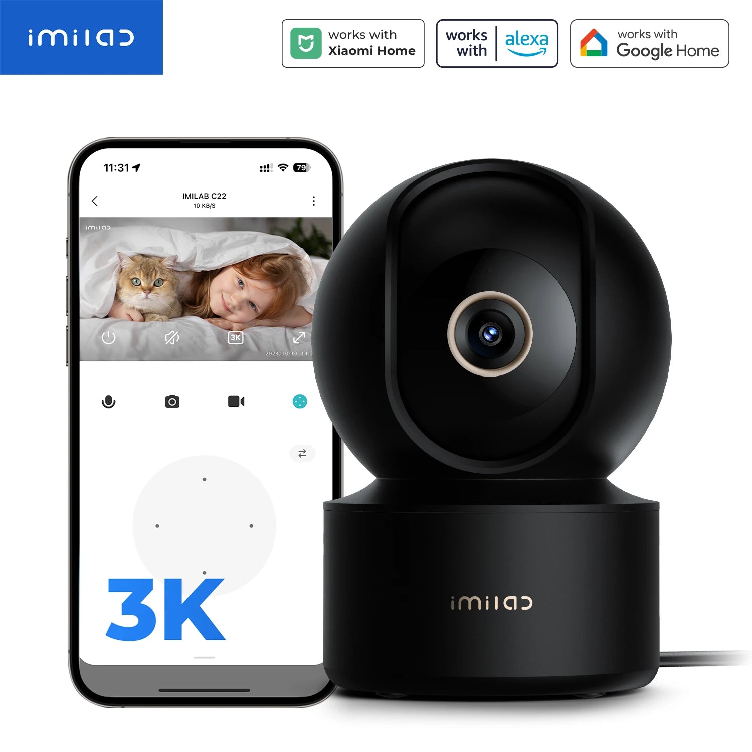 IMILAB C22 WiFi Baby Monitor with 360° PTZ and AI Tracking
