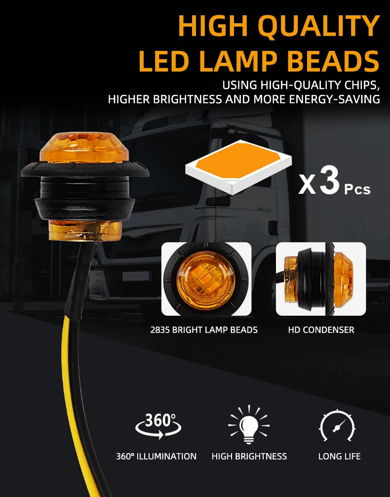 10/20 PCS Mini Round LED Side Marker Light High Brightness 12-24V Truck Trailer Auto Indicators Clearance Light Universal
