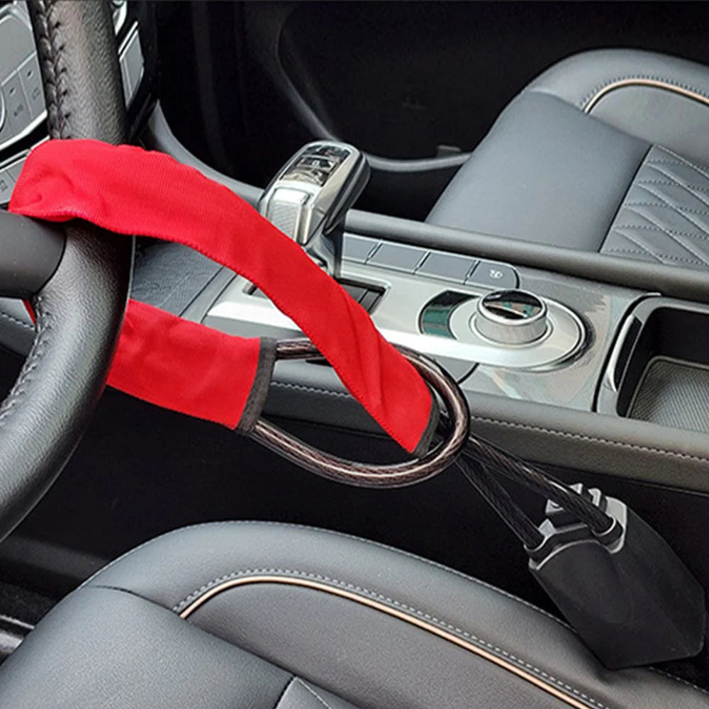 SEAMETAL Car Steering Wheel Lock Universal Antitheft Device Auto Seat Belt Buckle Lock Rope Steel Cable for Car Truck SUV Van RV
