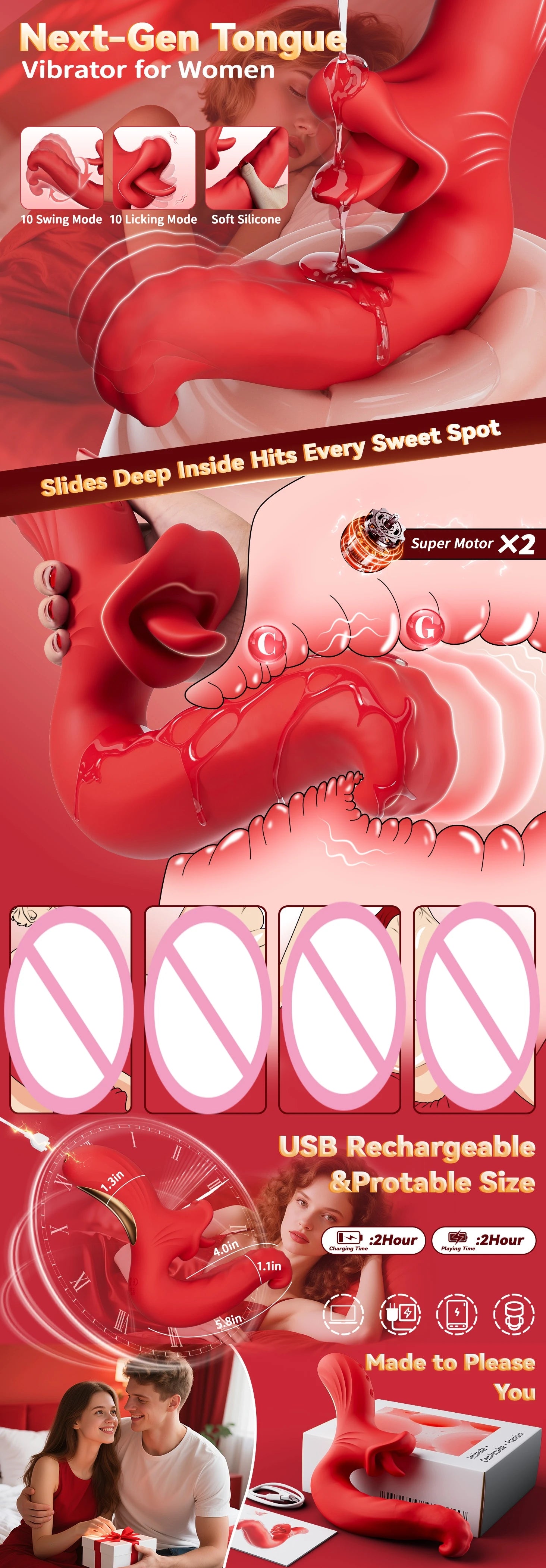 Kadınlar için Sallanan ve Yalayan Modlara Sahip Dil Vibratörü