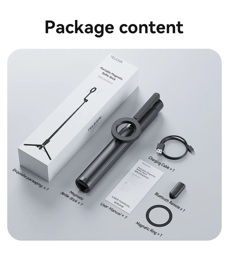 TELESIN Magnetic Selfie Stick Tripod with Remote For Cellphone For iPhone 16 15 14 13 12 Pro Max For HUAWEI XIAOMI SAMSUNG