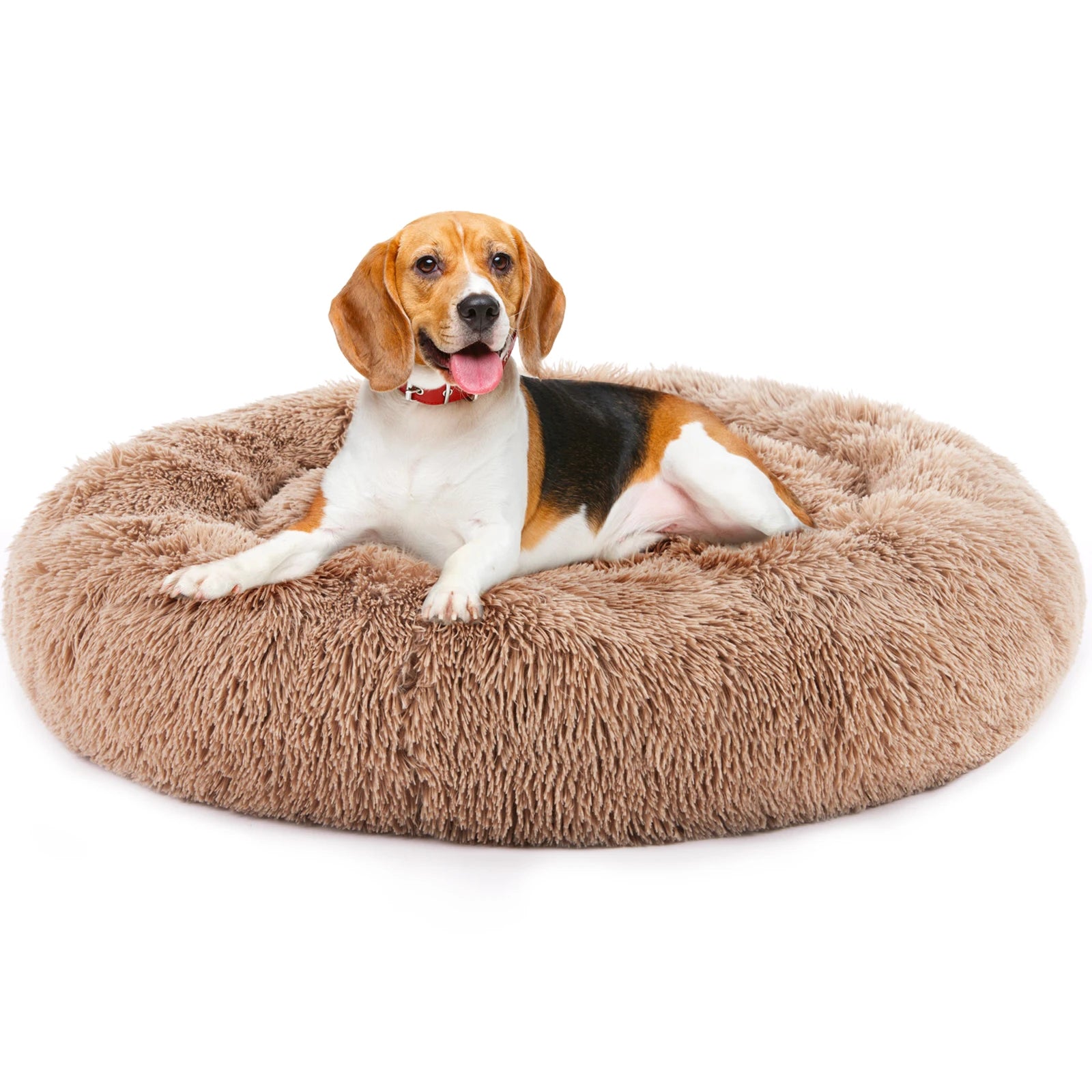 Calming Plush Dog Bed with Non-Slip Base – Washable Round Pet Bed