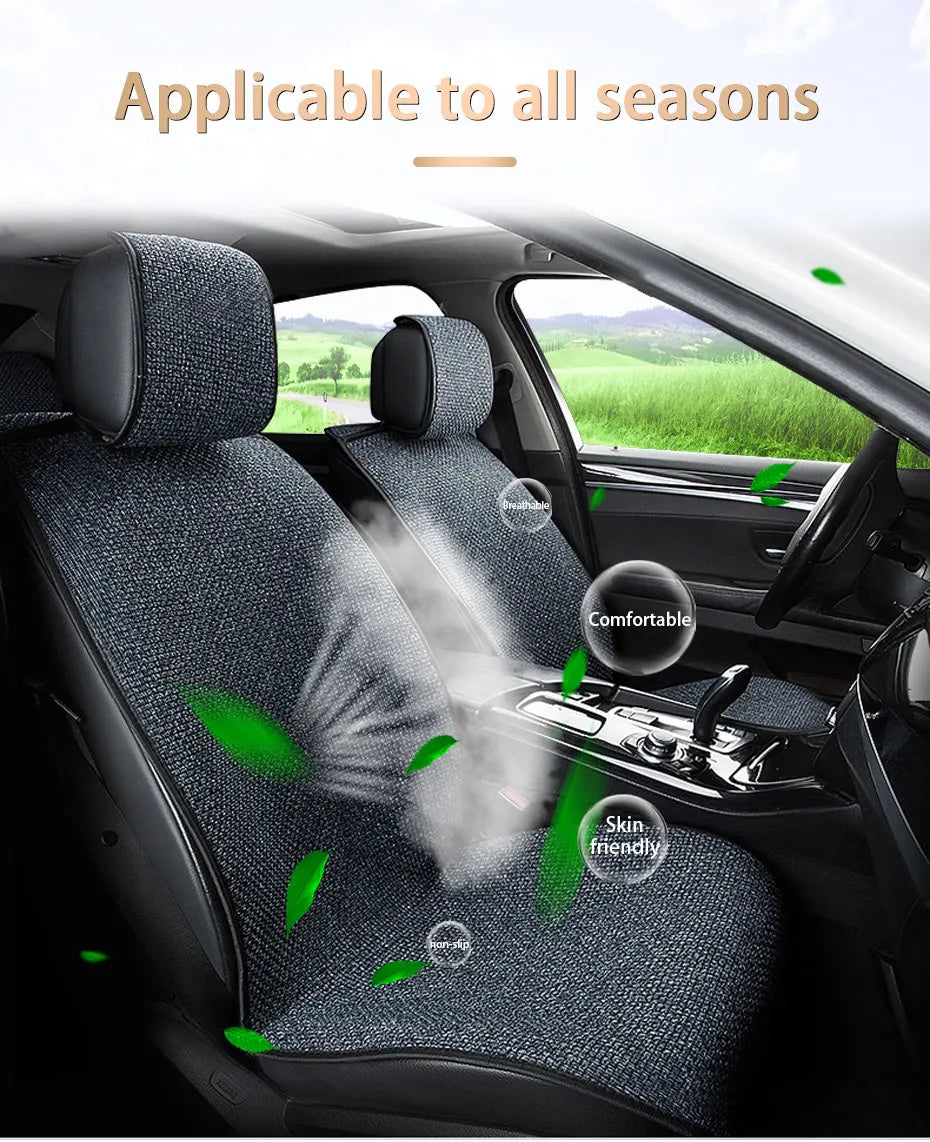 SEAMETAL Flax Car Seat Cover Breathable Sweatproof Linen Car Seat Cushion with Backrest Pad 4-Season Universal for 98% Vehicles