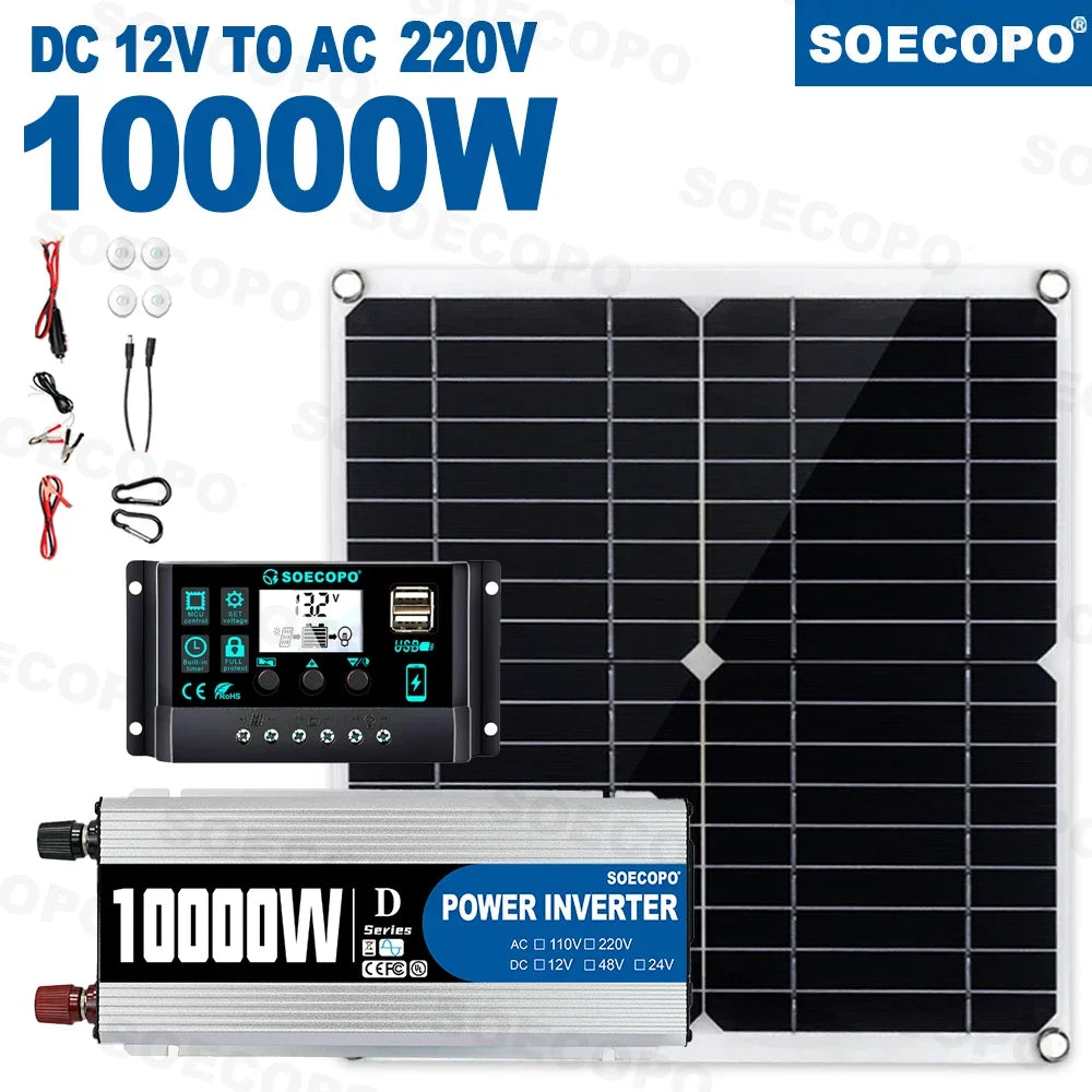 Komplet solcellekit 300W panel, 100A controller, 12V inverter