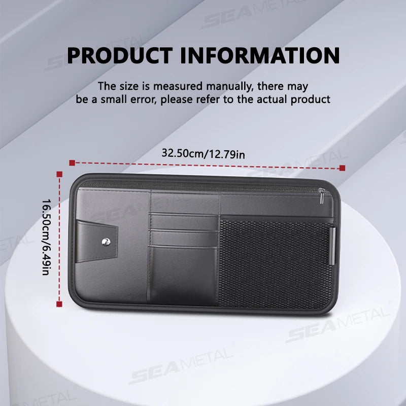 SEAMETAL 9 in 1 Sun Visor Organizer for Car PU Leather Zipper Storage Bag Net Pouch Auto Storage Pocket with Glasses/Card Holder