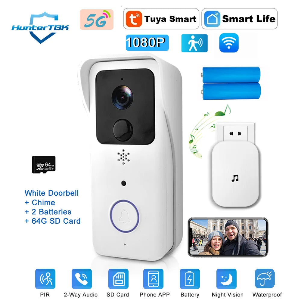 5G 2.4G WiFi Video Doorbell 1080P Tuya Smart Outdoor Wireless Intercom Waterproof Wireless Camera Ringing Bell
