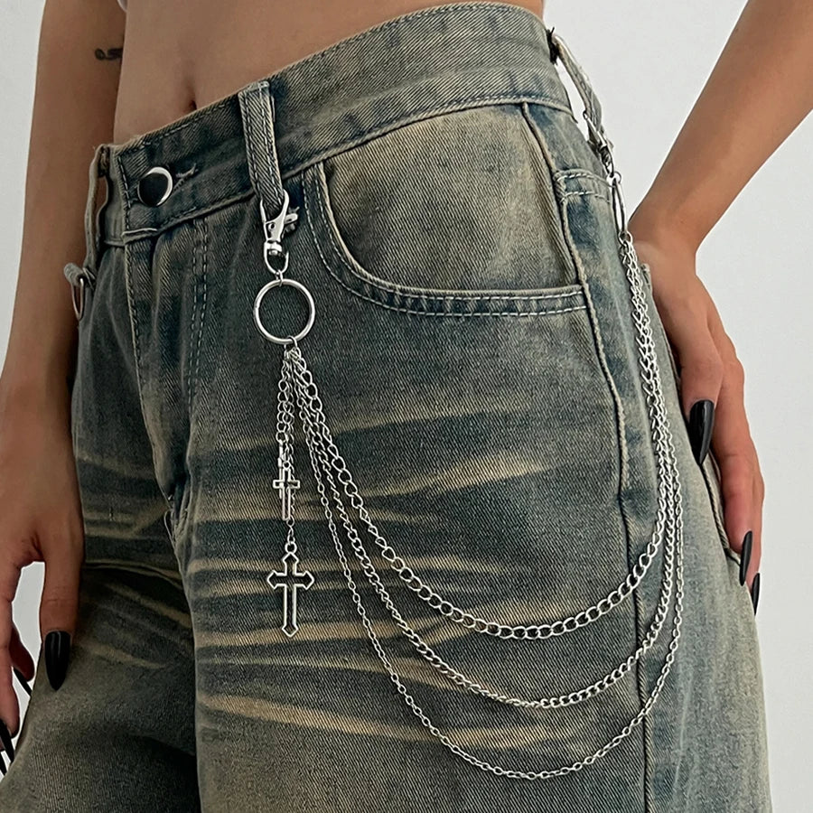 Salircon Punk múltiplas camadas pendente estrela metálica corrente de calça cadeia de cintura hip hop mulheres tendência acessórios de joias presentes