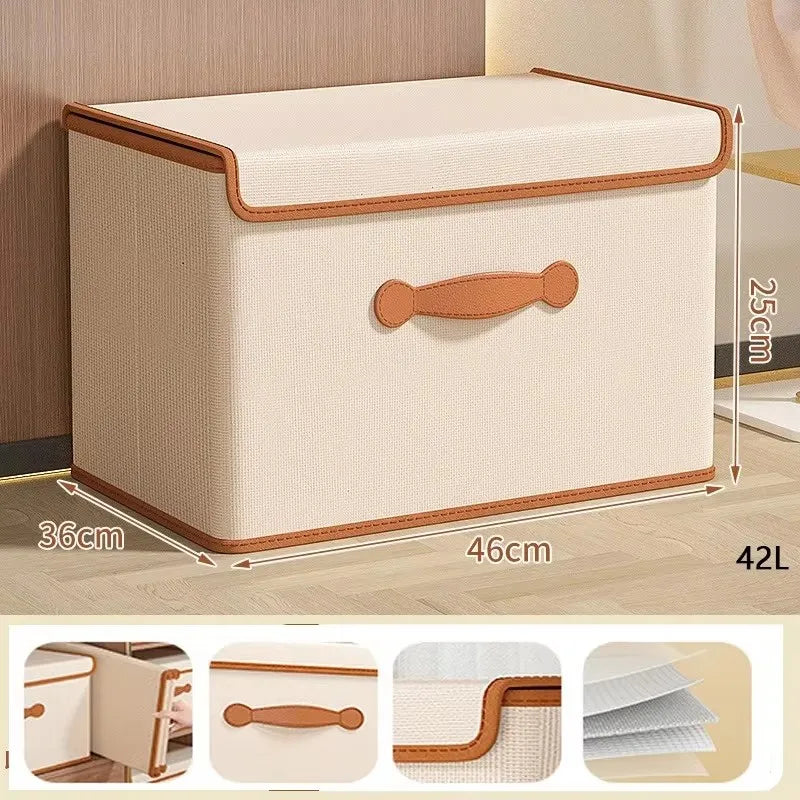 Beige Fabric Storage Box with Lid, 11/26/42L Labels