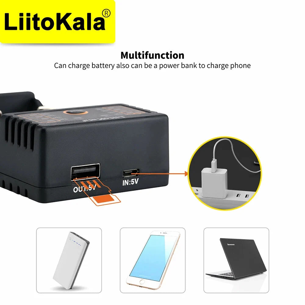 Lii-202 smart batterilader med USB-inngang