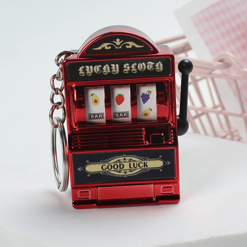 Fruit Slot Machine Keychain Lucky Charm Jackpot Keychains Mini Casino Pendant Bag Charm Novelty Gifts for Kids Adults