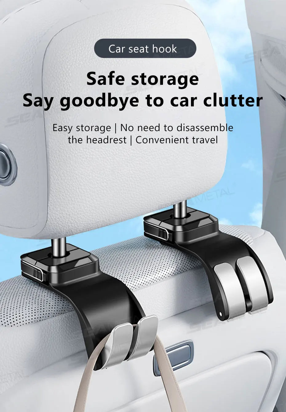 SEAMETAL Car Headrest Hook 25KG Large Load-Bearing Car Rear Seat Hanging Hook Foldable Design Universal Stable Seat Back Hanger