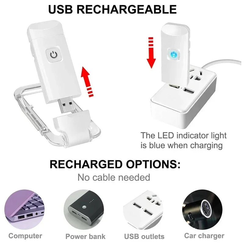 Clip-On Reading Light, Rechargeable LED, 3 Dimming Modes