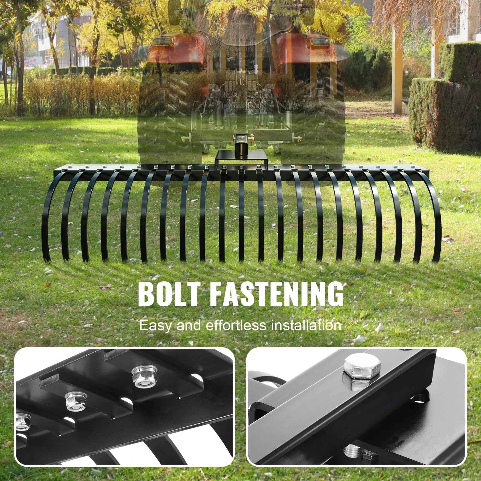 Tow Behind Landscape Rake 60 Inch with 21 Steel Coil Tines