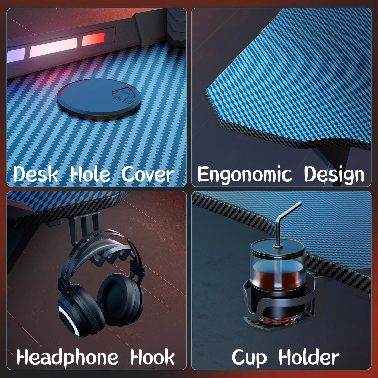 Y-Shaped RGB Gaming Desk with Cup Holder and Headphone Hook