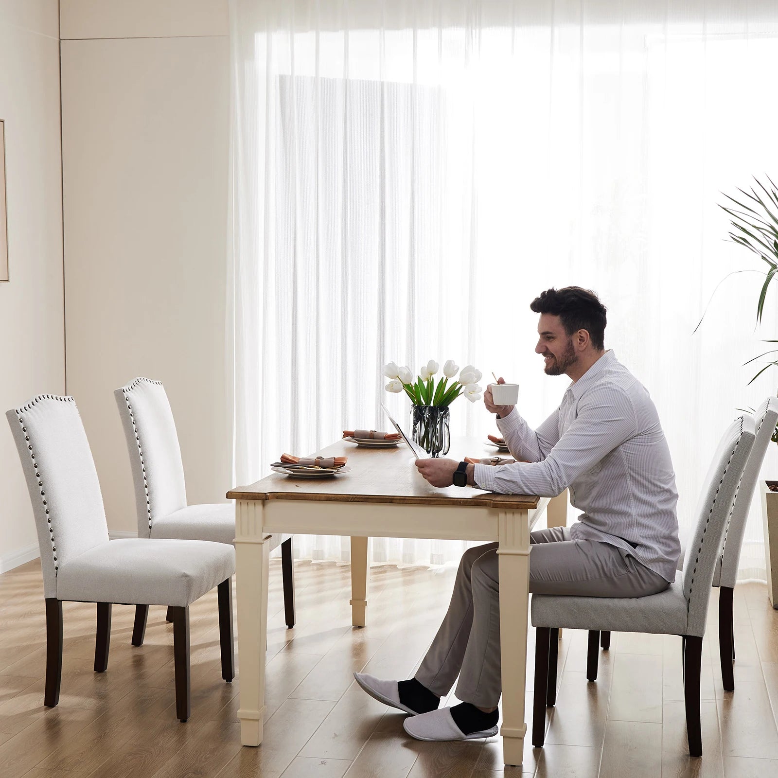 Upholstered Dining Chairs Set of 2 with Padded Backrest Cushion