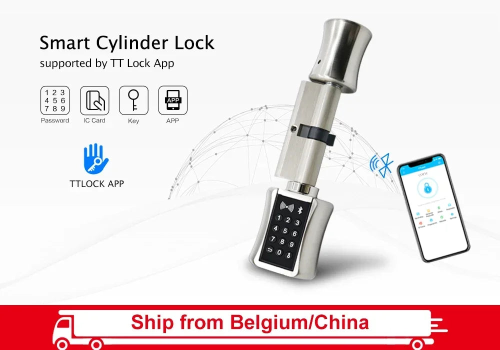 DIY Electronic Smart Door Lock Cylinder TTlock App Fingerprint Digital Keypad Card Unlock Keyless Home Security Lock EU Profile